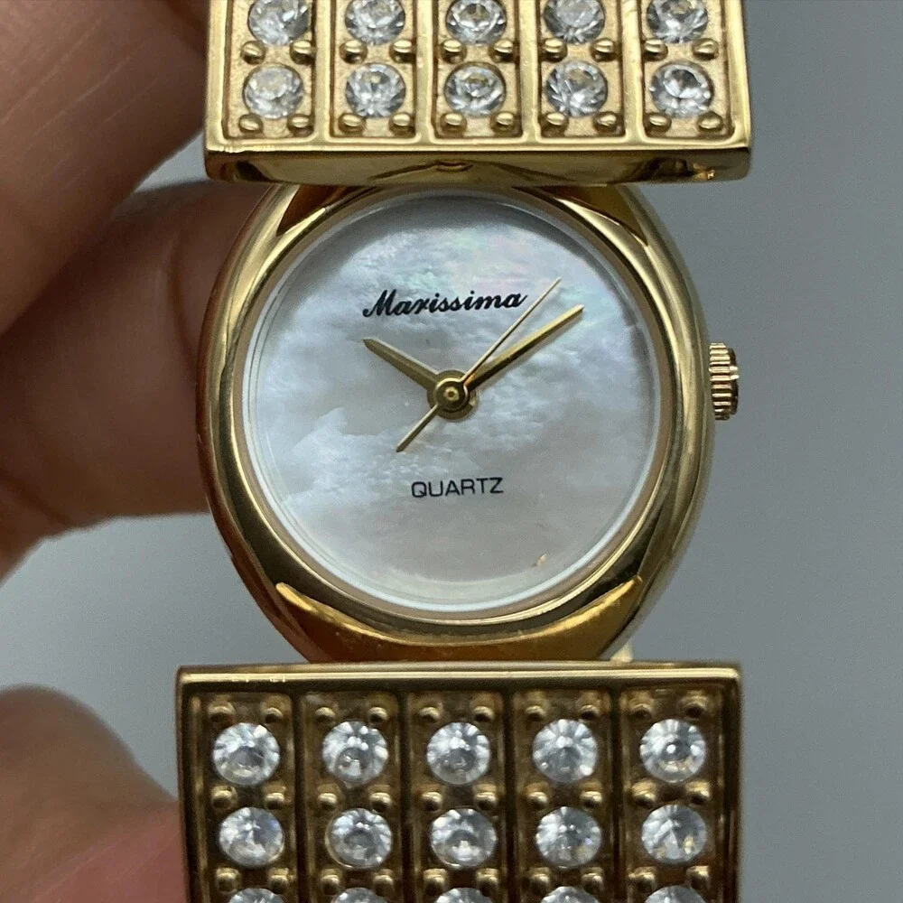 Marissima Womens Watch 20mm MOP Gold Tone Crystals Bracelet New Battery 6.5
